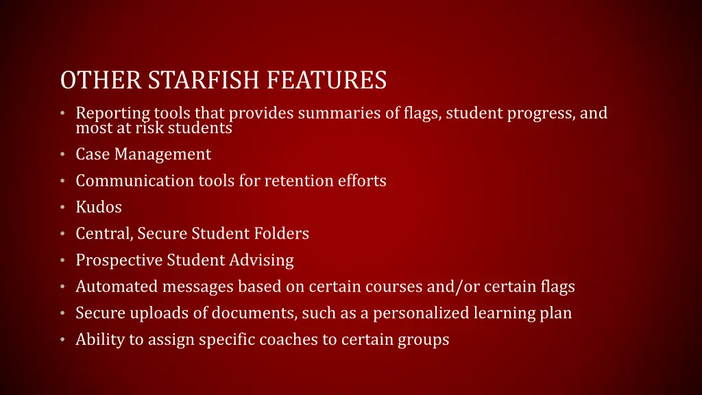 other starfish features reporting tools that