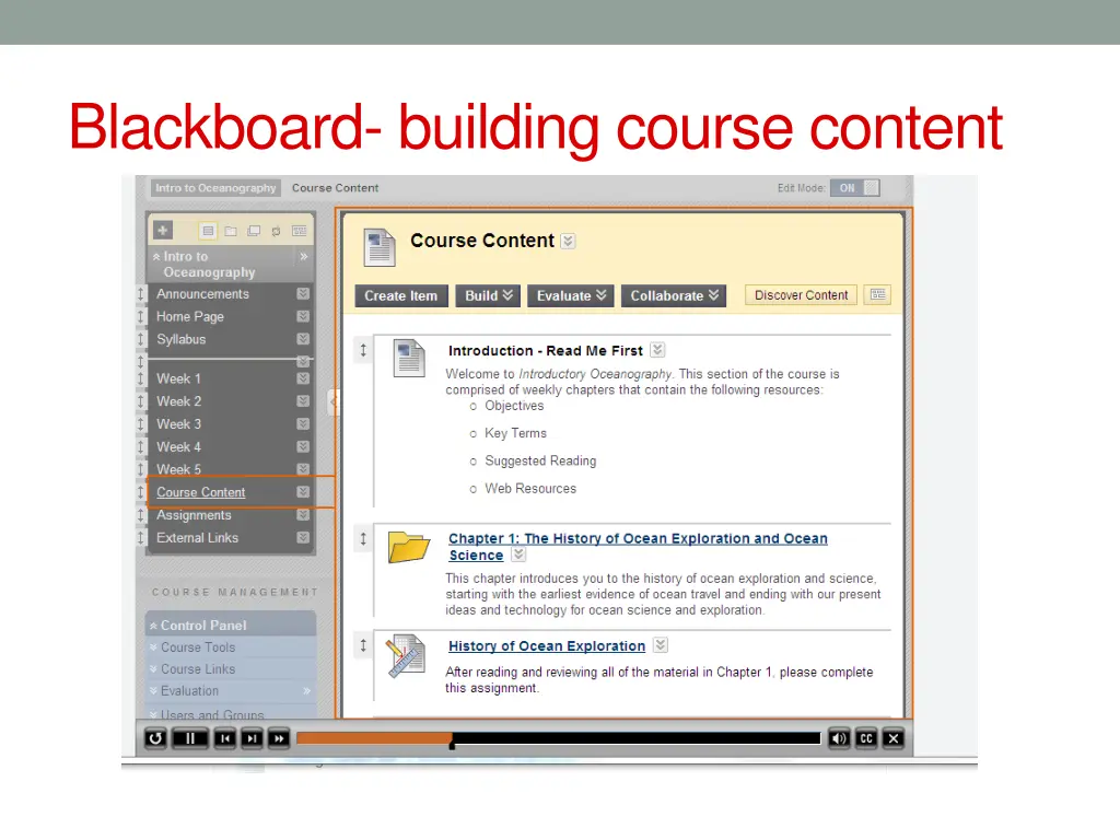 blackboard building course content