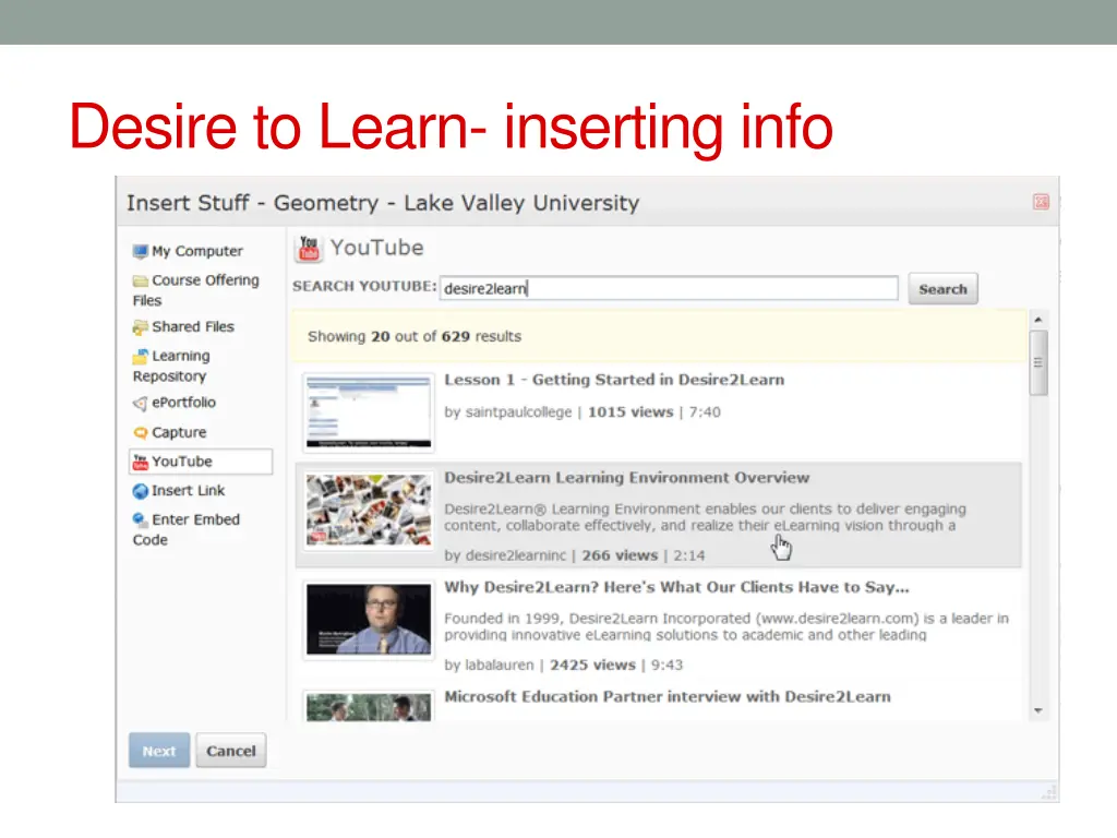 desire to learn inserting info