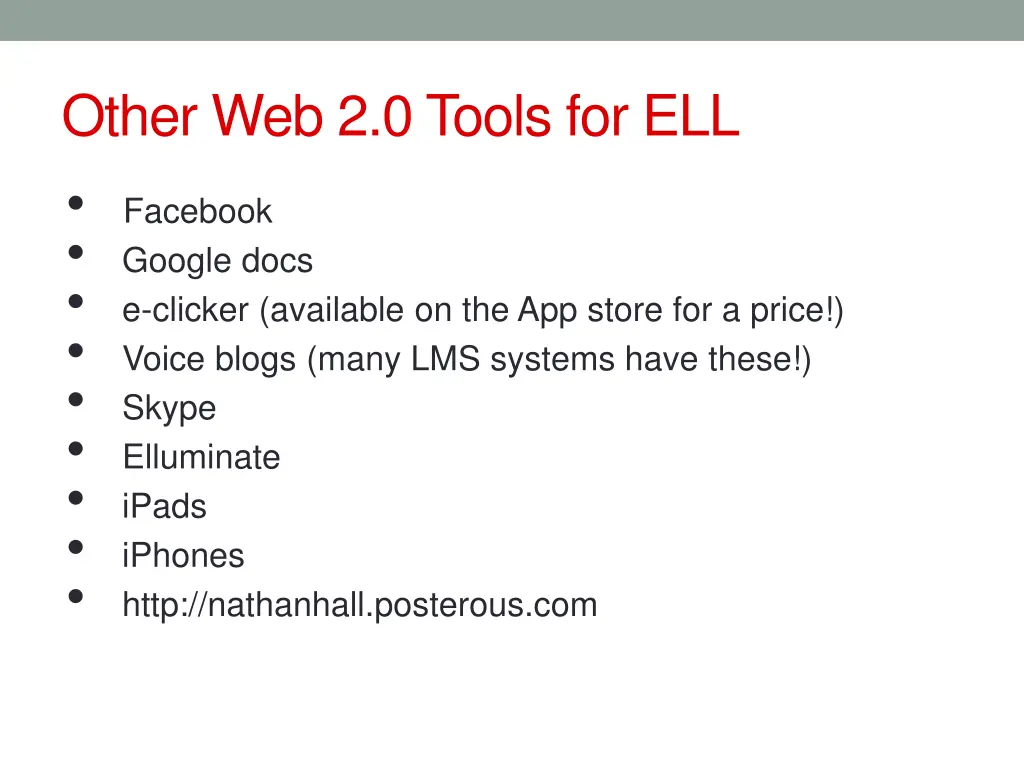 other web 2 0 tools for ell facebook google docs