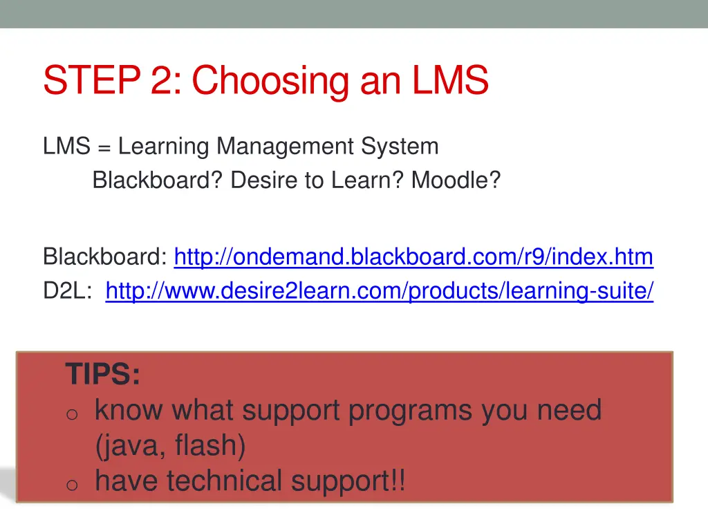 step 2 choosing an lms