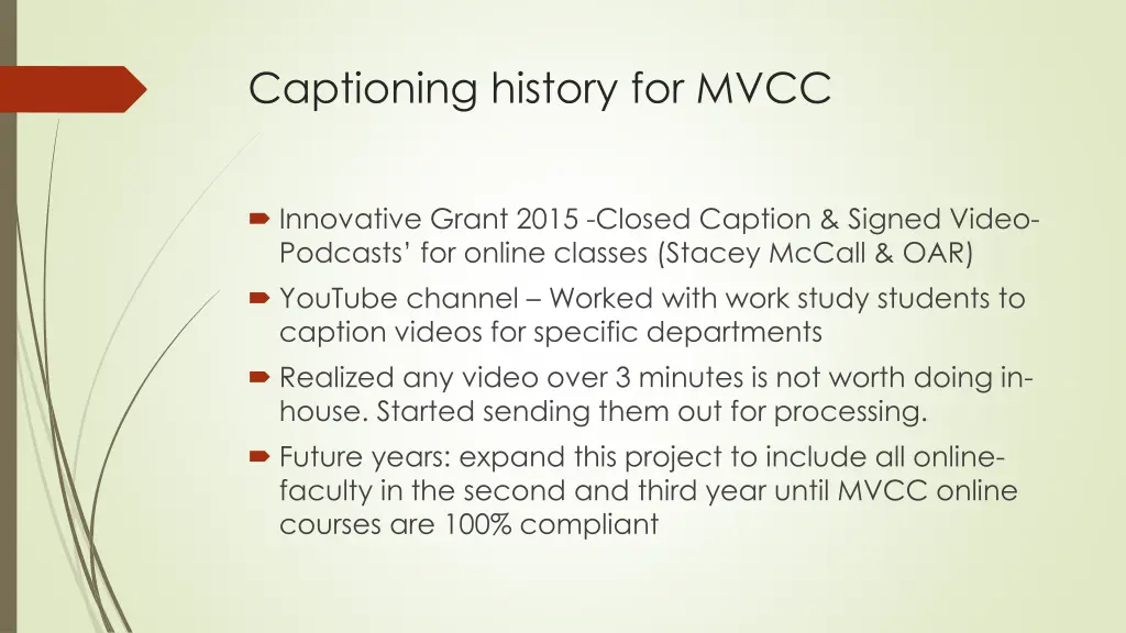 captioning history for mvcc