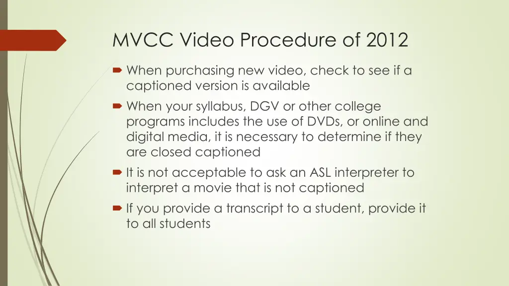 mvcc video procedure of 2012