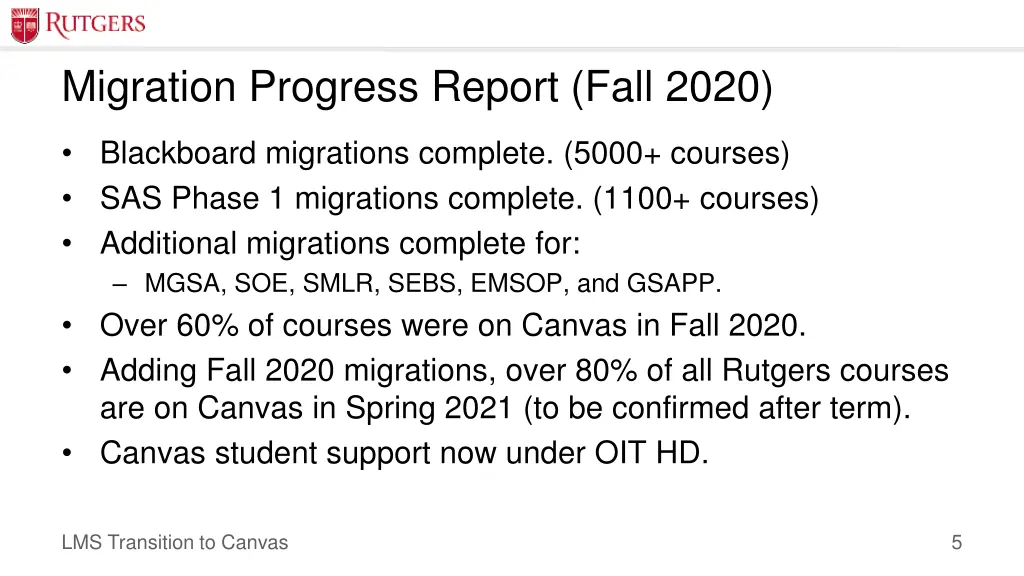 migration progress report fall 2020