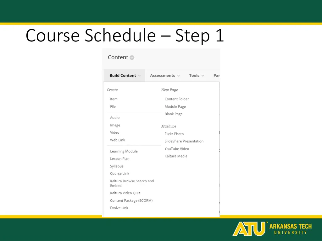 course schedule step 1