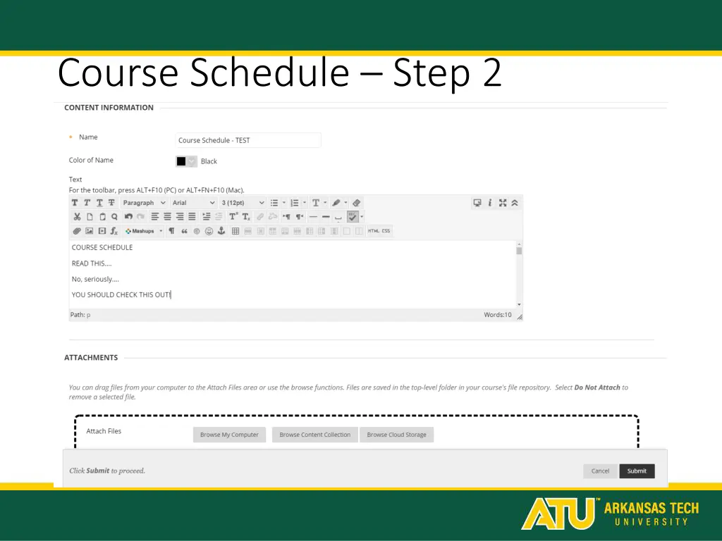 course schedule step 2