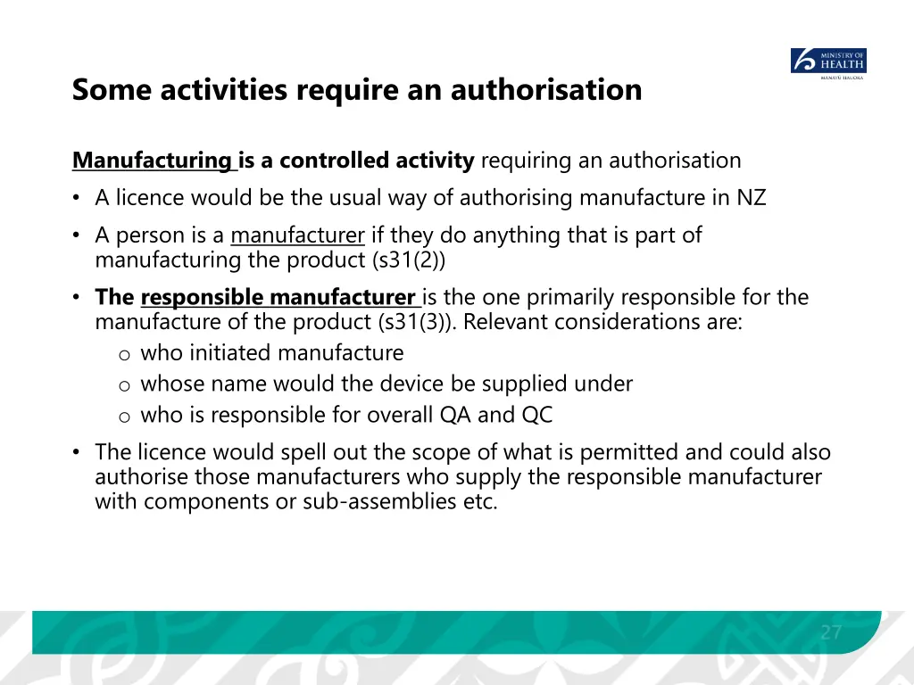 some activities require an authorisation