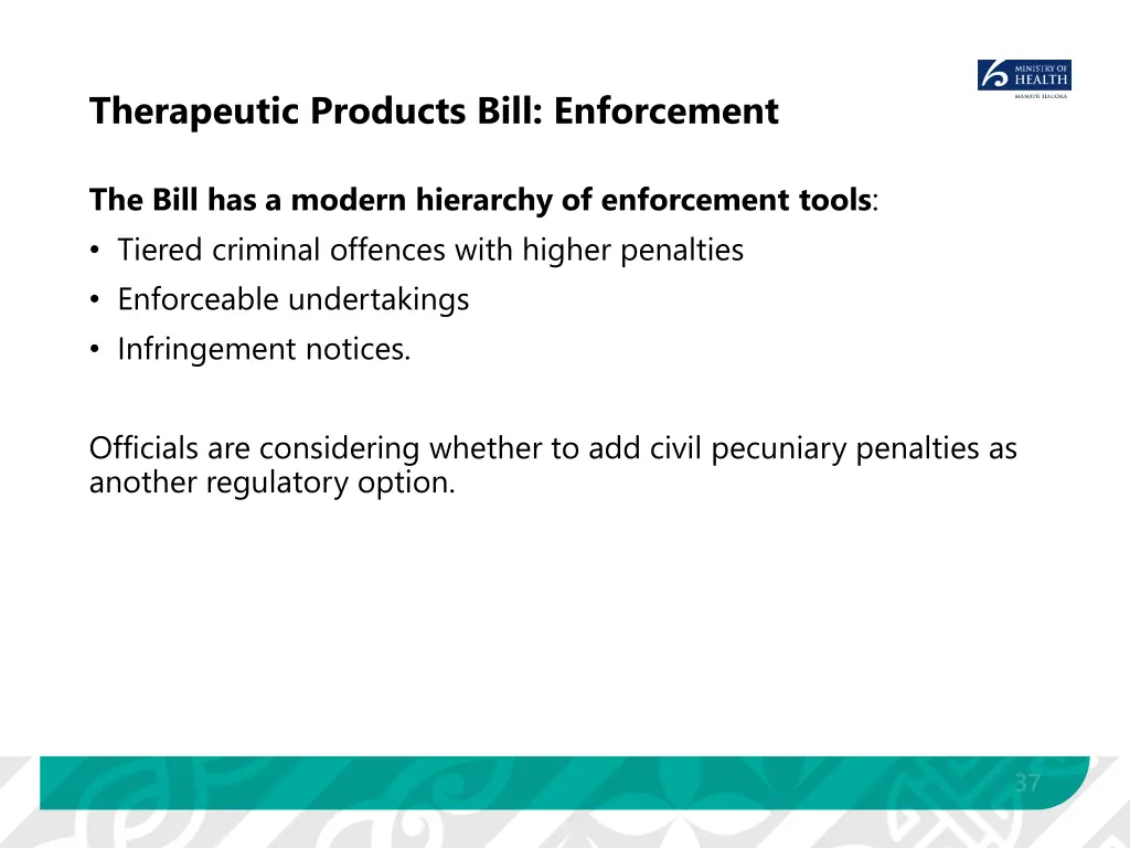 therapeutic products bill enforcement