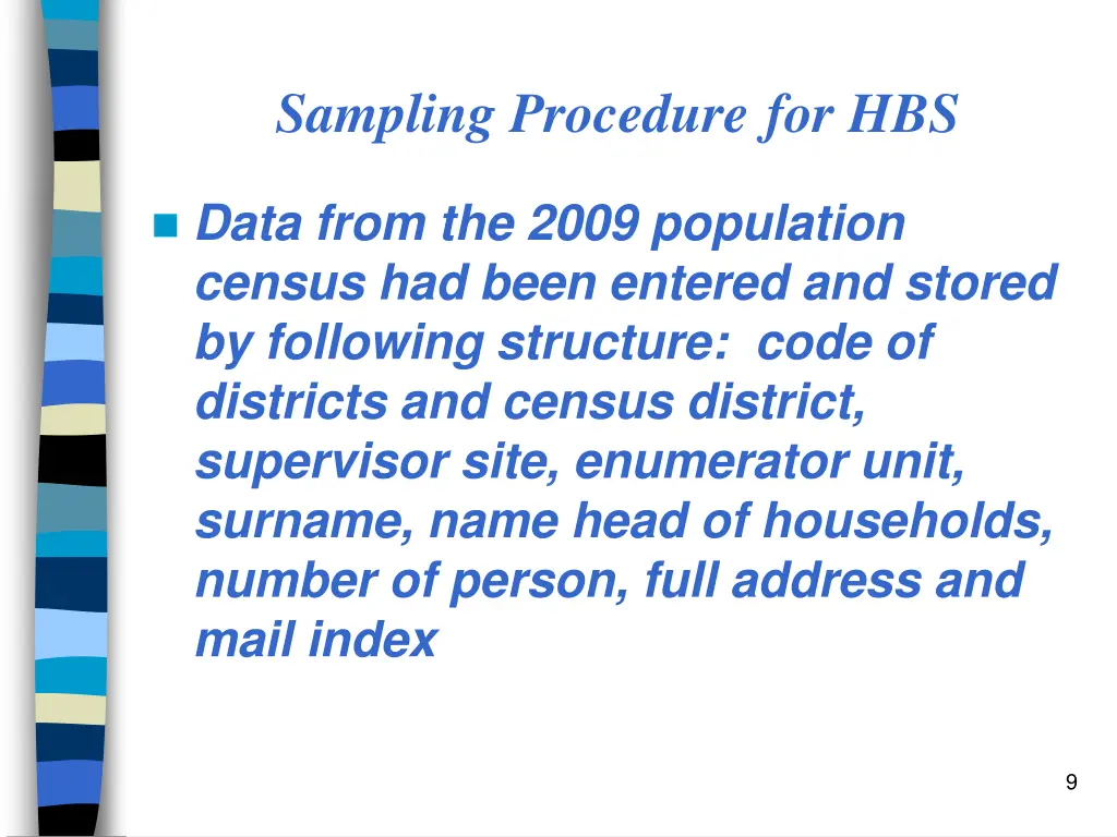 sampling procedure for hbs 1