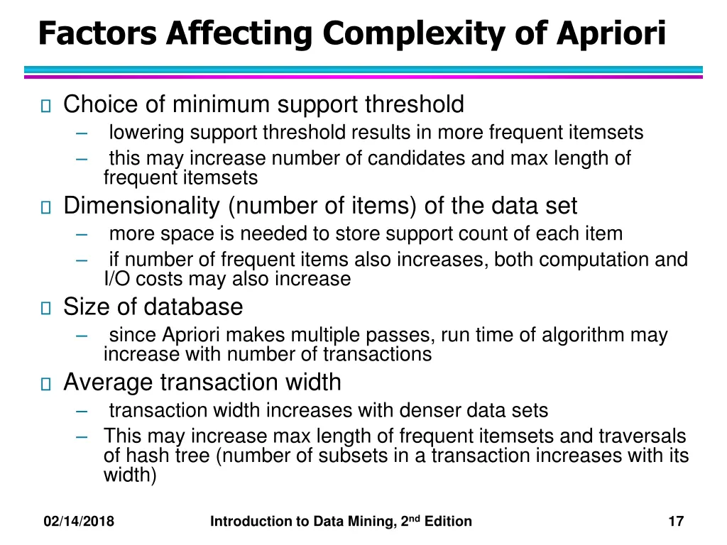 factors affecting complexity of apriori