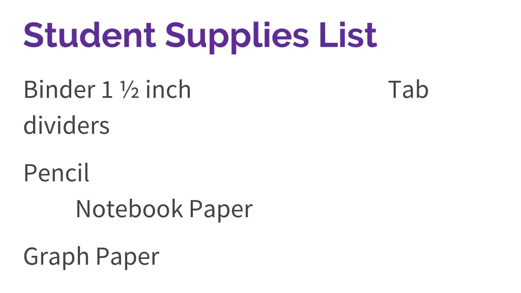 student supplies list