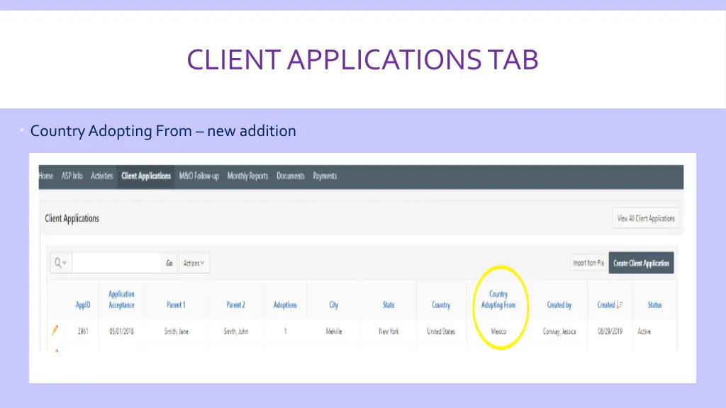 client applications tab