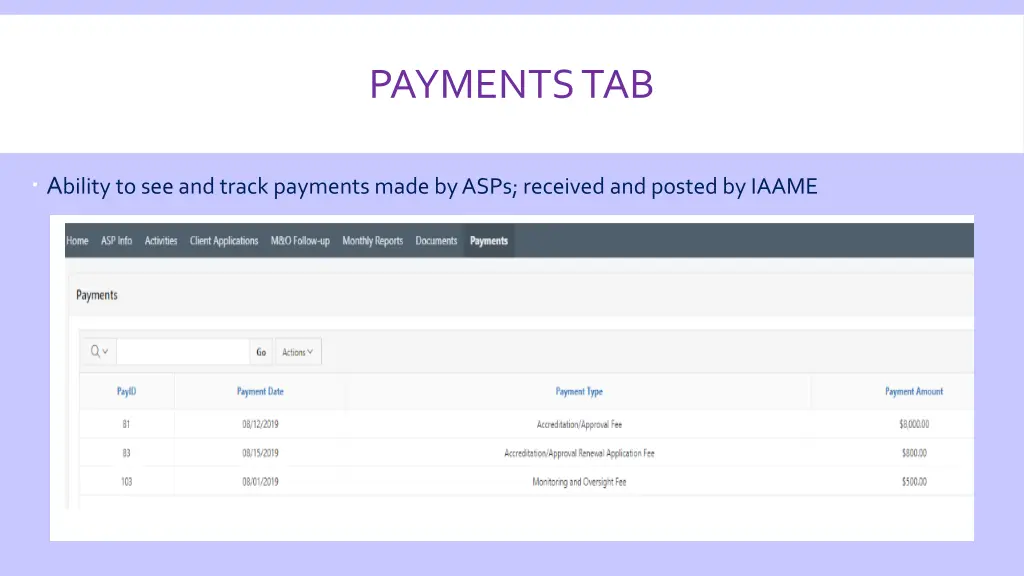 payments tab