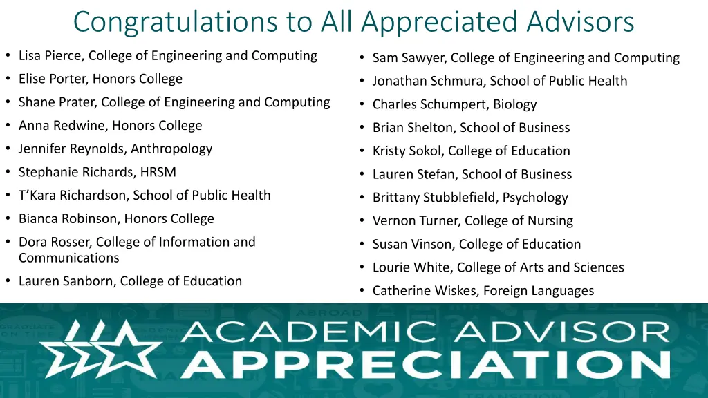 congratulations to all appreciated advisors lisa