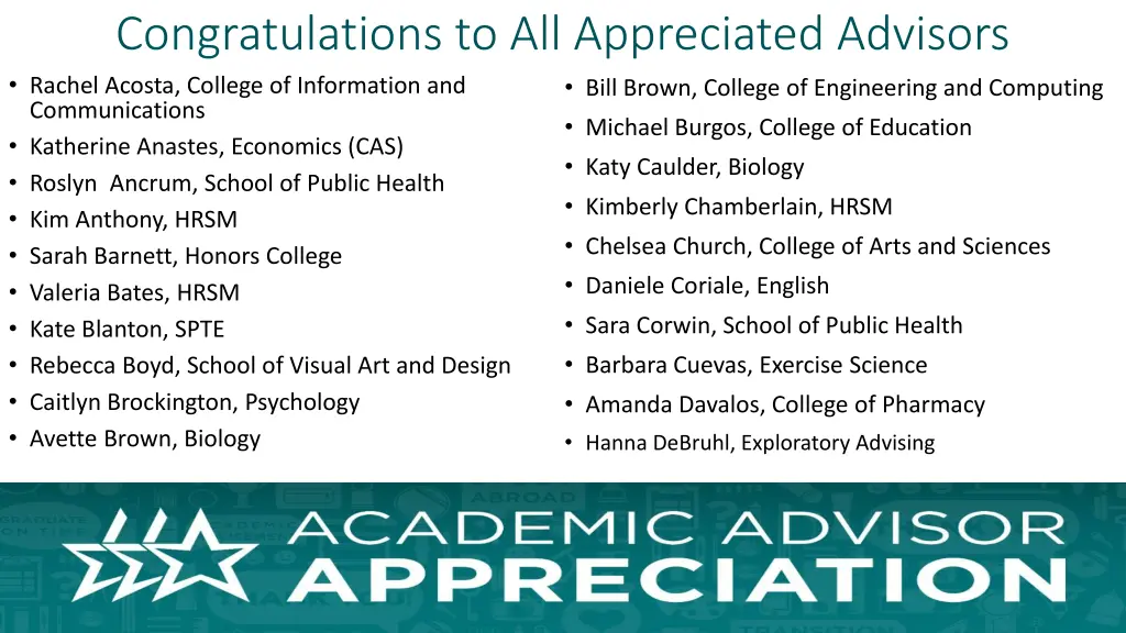 congratulations to all appreciated advisors