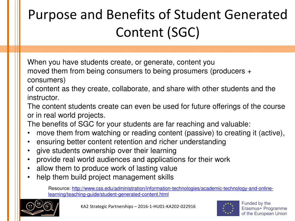 purpose and benefits of student generated content