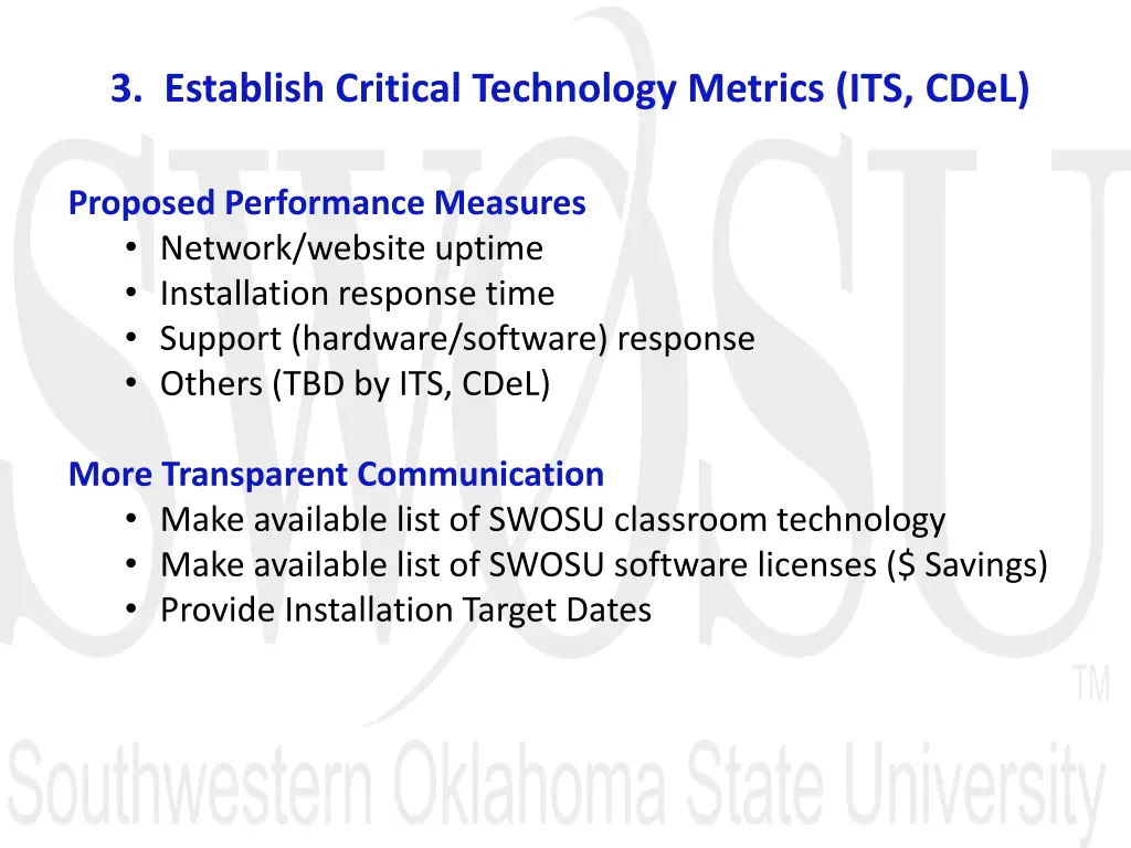 3 establish critical technology metrics its cdel