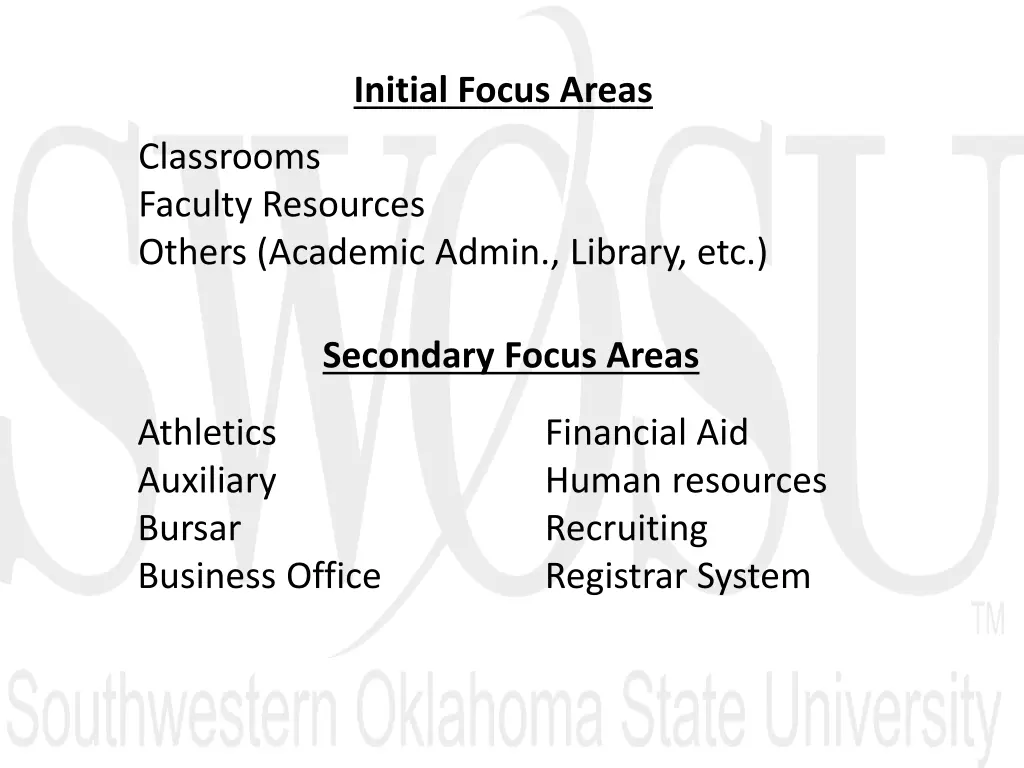 initial focus areas