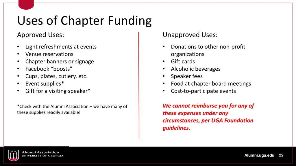 uses of chapter funding approved uses