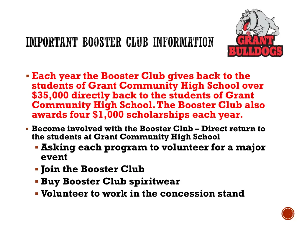 important booster club information