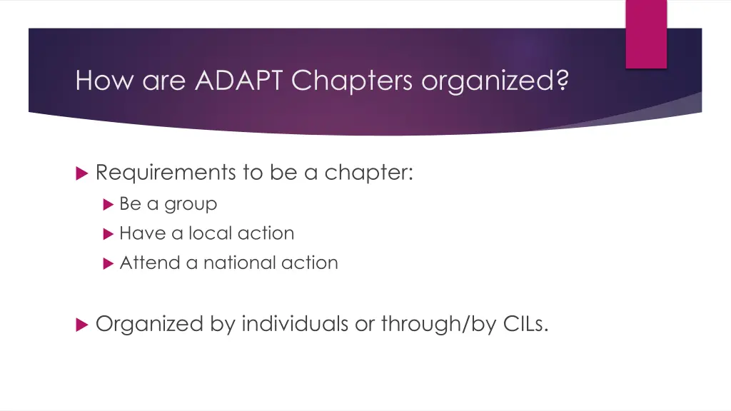 how are adapt chapters organized