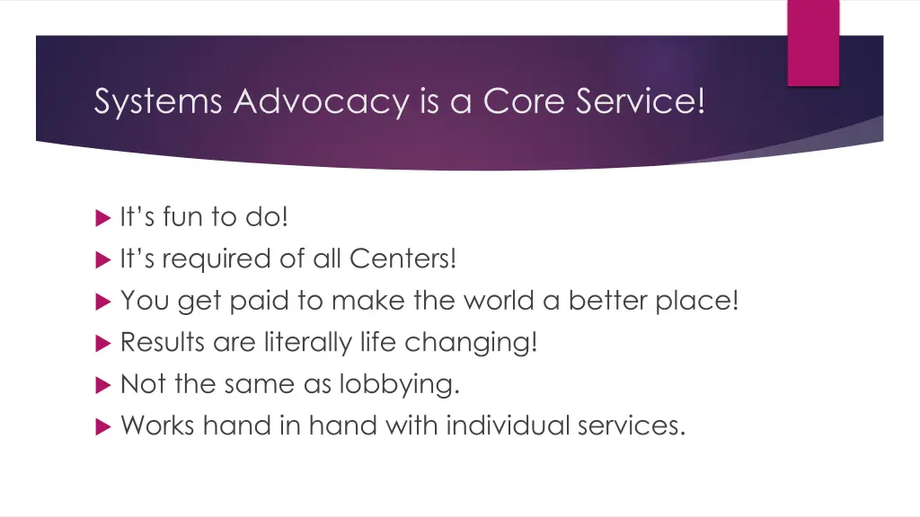 systems advocacy is a core service