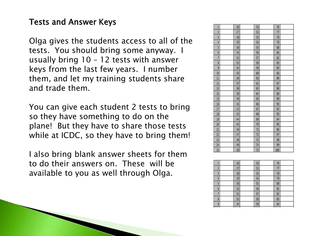 tests and answer keys