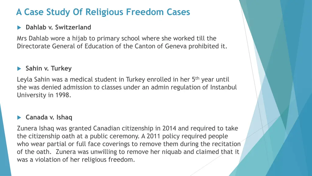 a case study of religious freedom cases