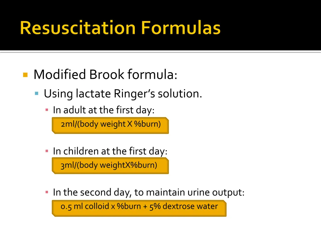 modified brook formula using lactate ringer