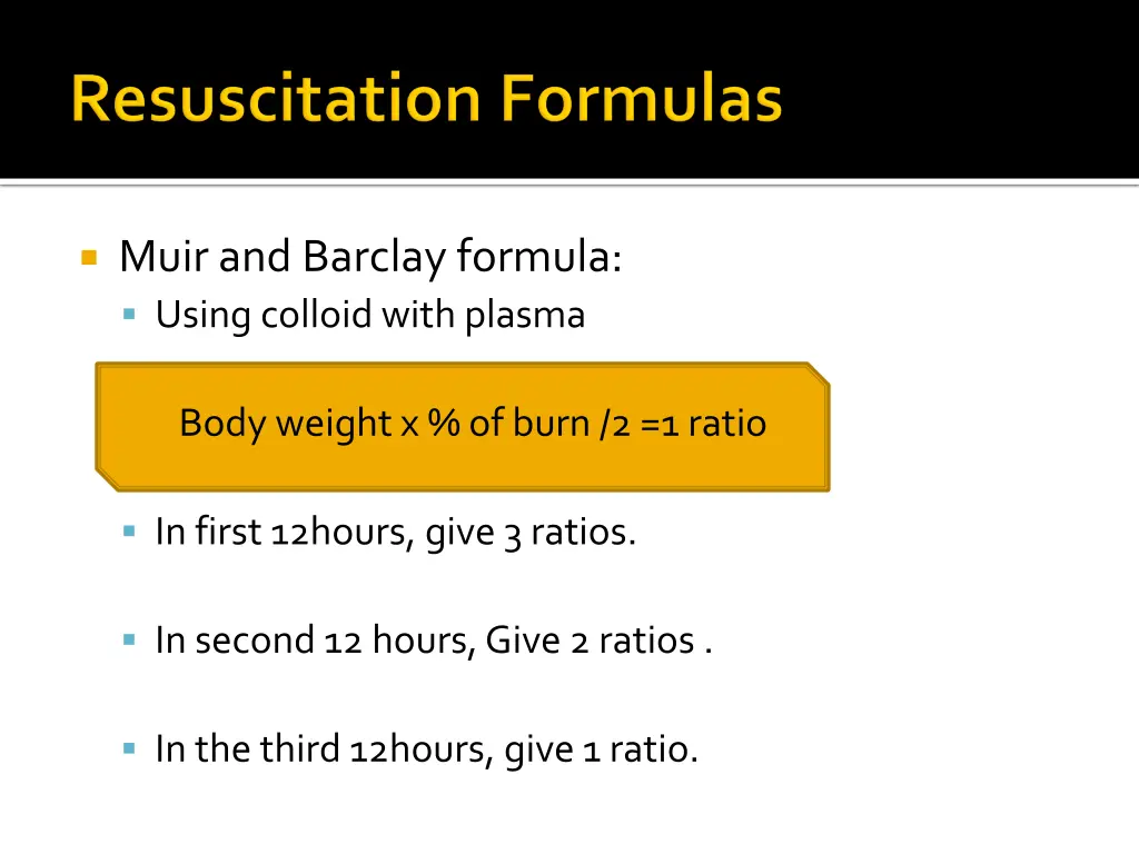 muir and barclay formula using colloid with plasma