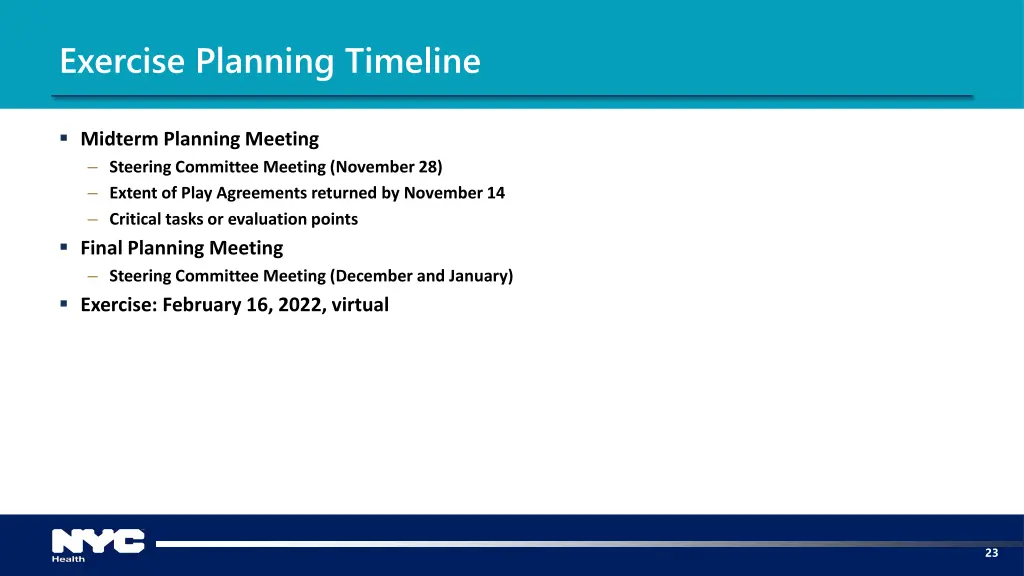 exercise planning timeline 1