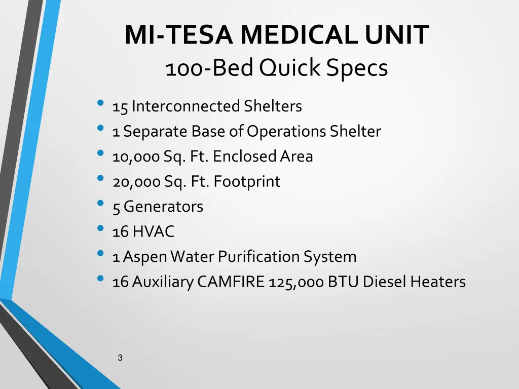 mi tesa medical unit 100 bed quick specs