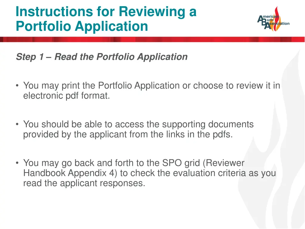 instructions for reviewing a portfolio application 1