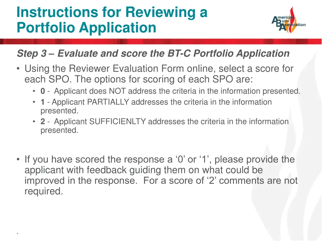 instructions for reviewing a portfolio application 3