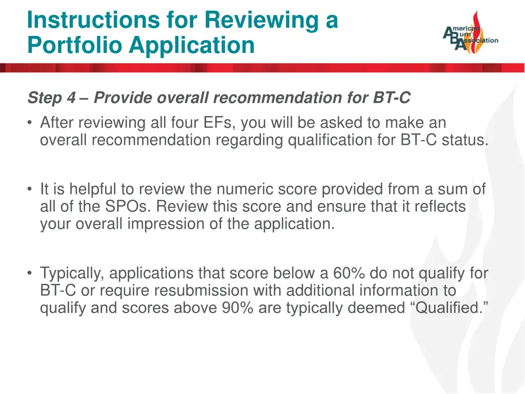 instructions for reviewing a portfolio application 6