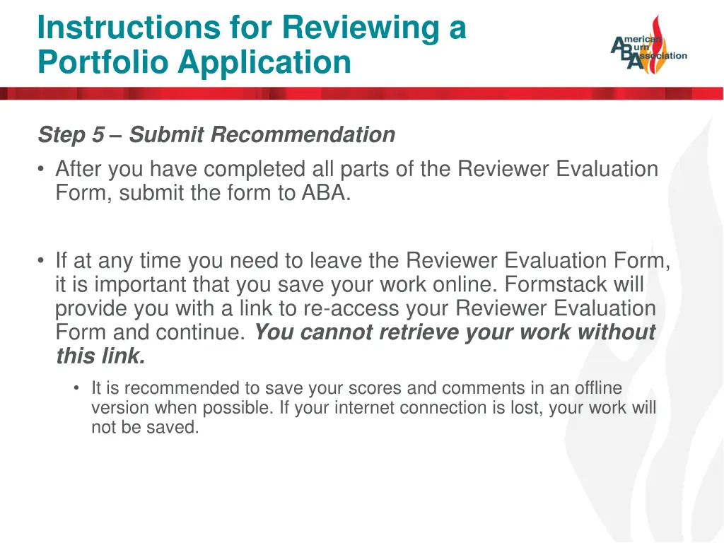 instructions for reviewing a portfolio application 8