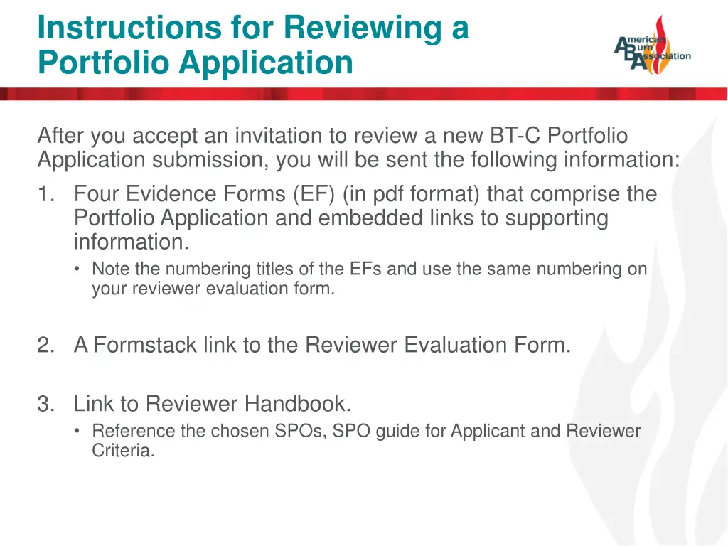 instructions for reviewing a portfolio application