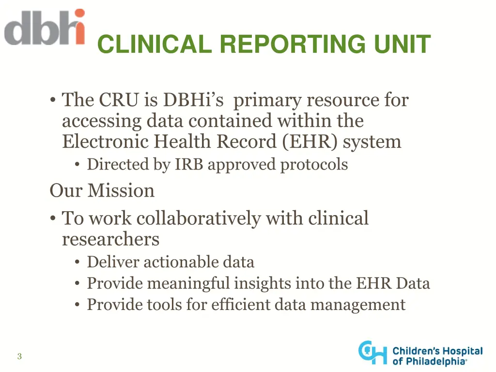 clinical reporting unit 1