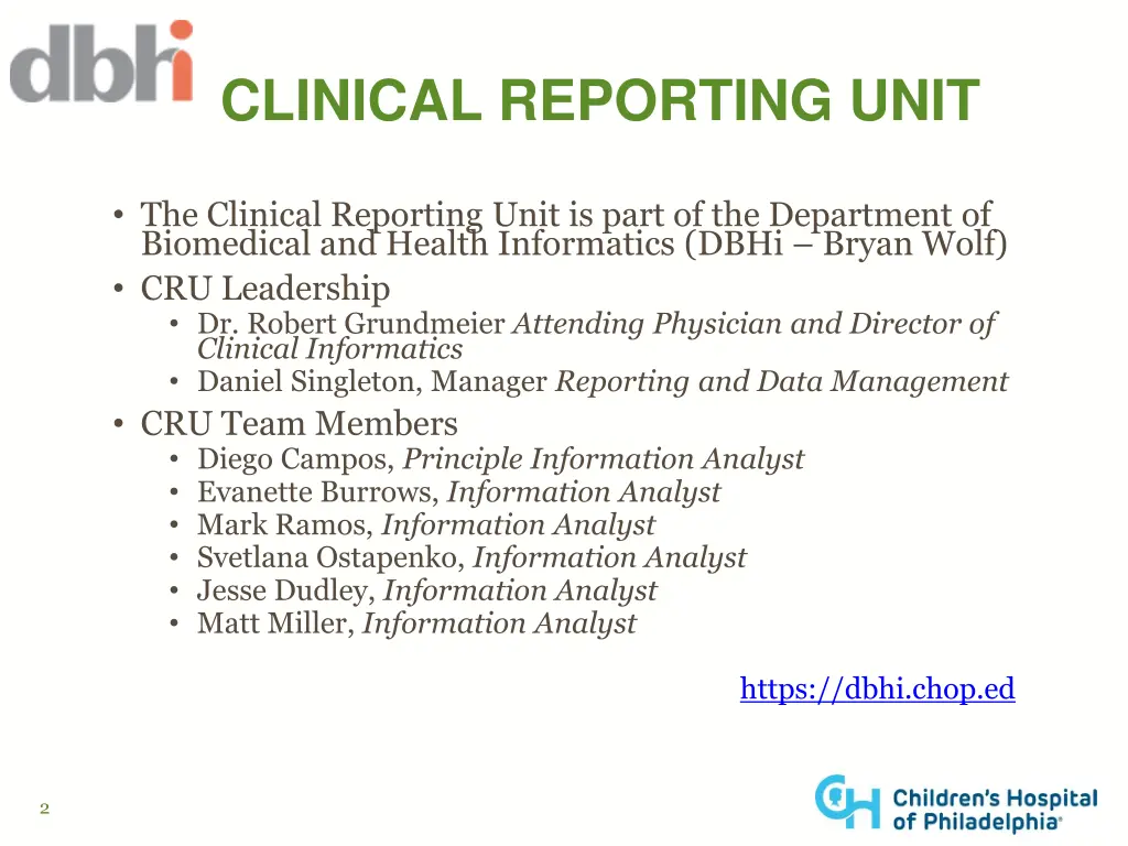 clinical reporting unit