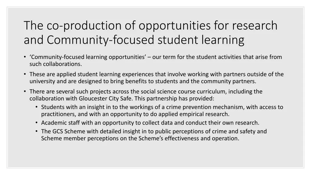 the co production of opportunities for research