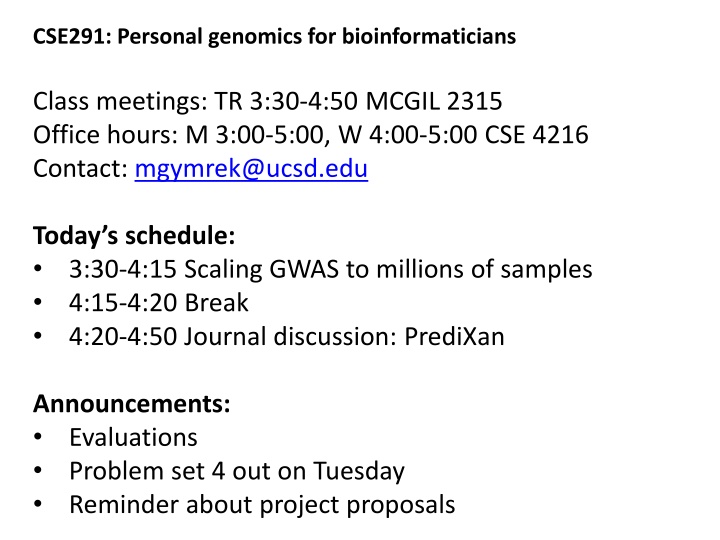 cse291 personal genomics for bioinformaticians