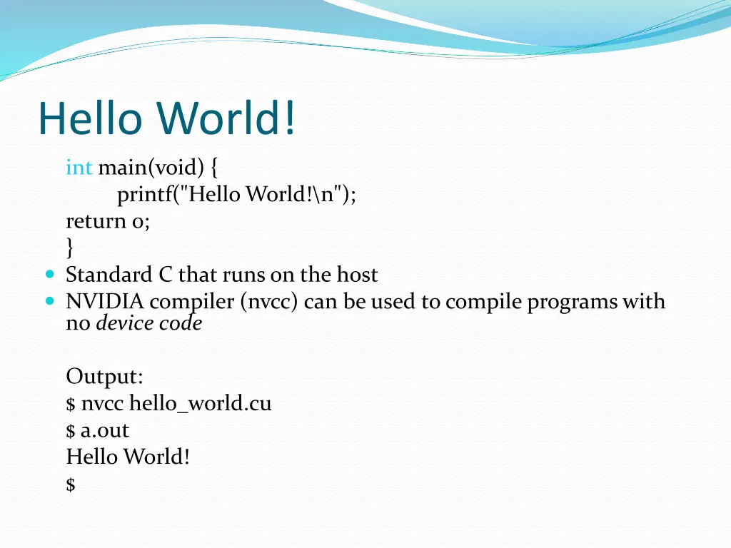 hello world int main void printf hello world