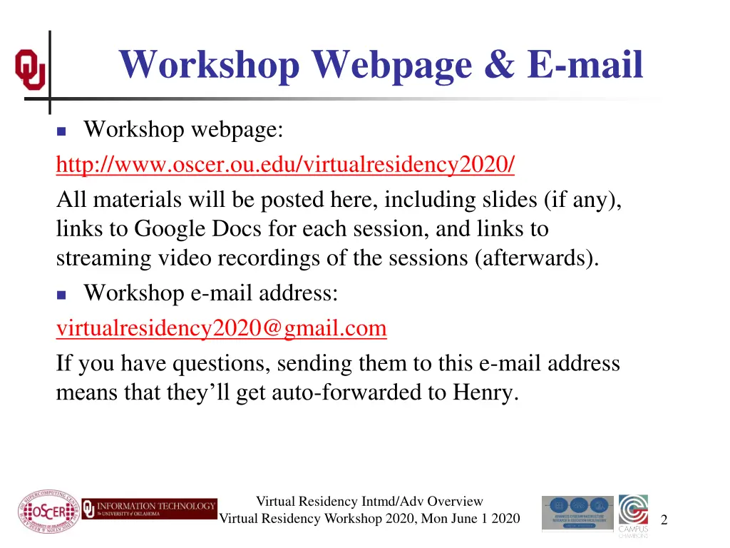 workshop webpage e mail