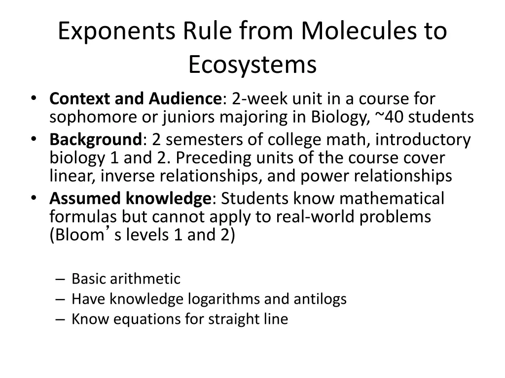 exponents rule from molecules to ecosystems 1