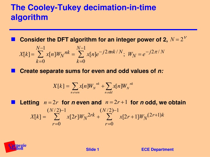 the cooley tukey decimation in time algorithm