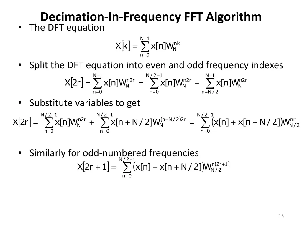 decimation in frequency fft algorithm