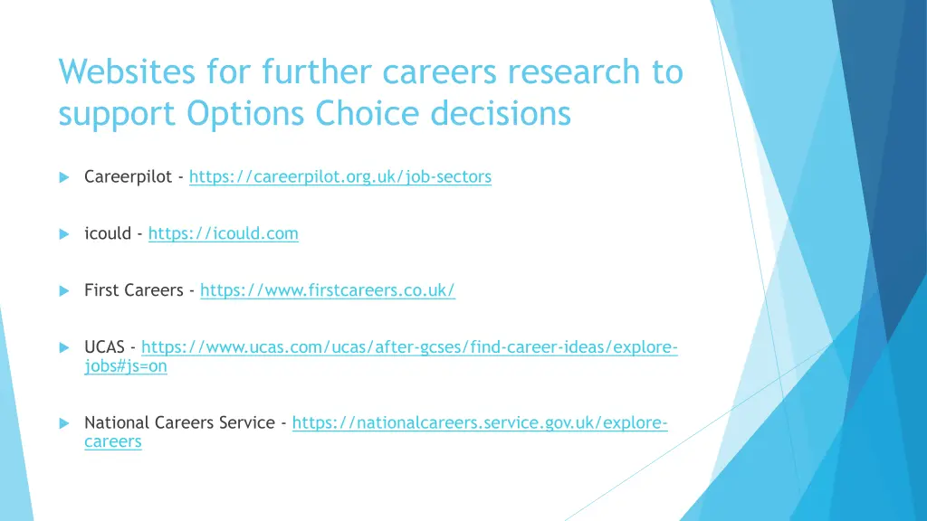 websites for further careers research to support
