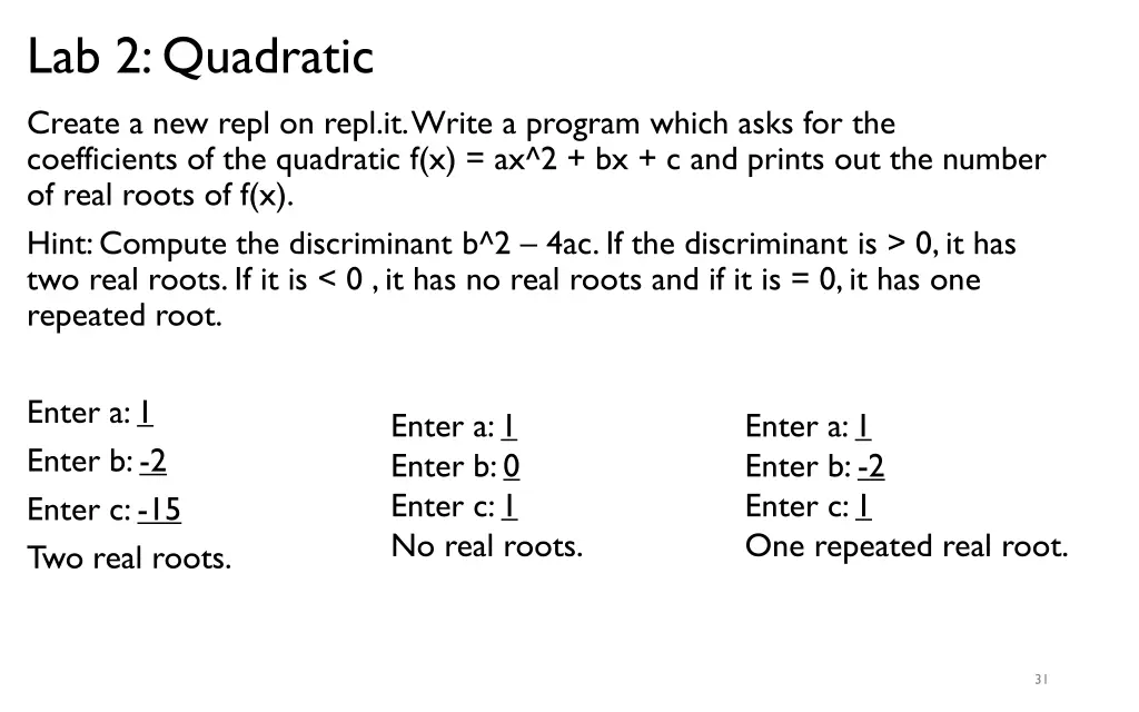 lab 2 quadratic