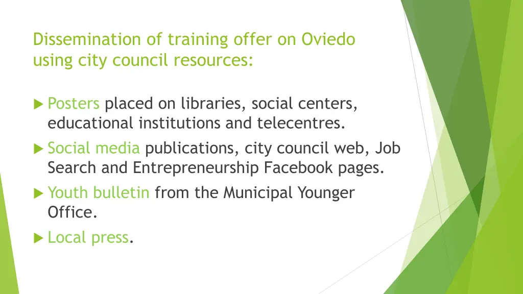 dissemination of training offer on oviedo using