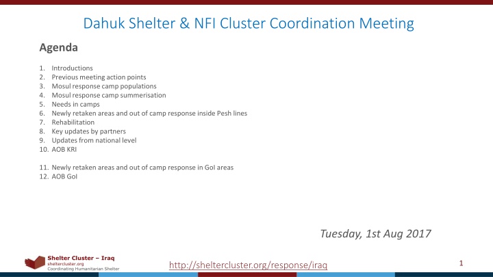 dahuk shelter nfi cluster coordination meeting